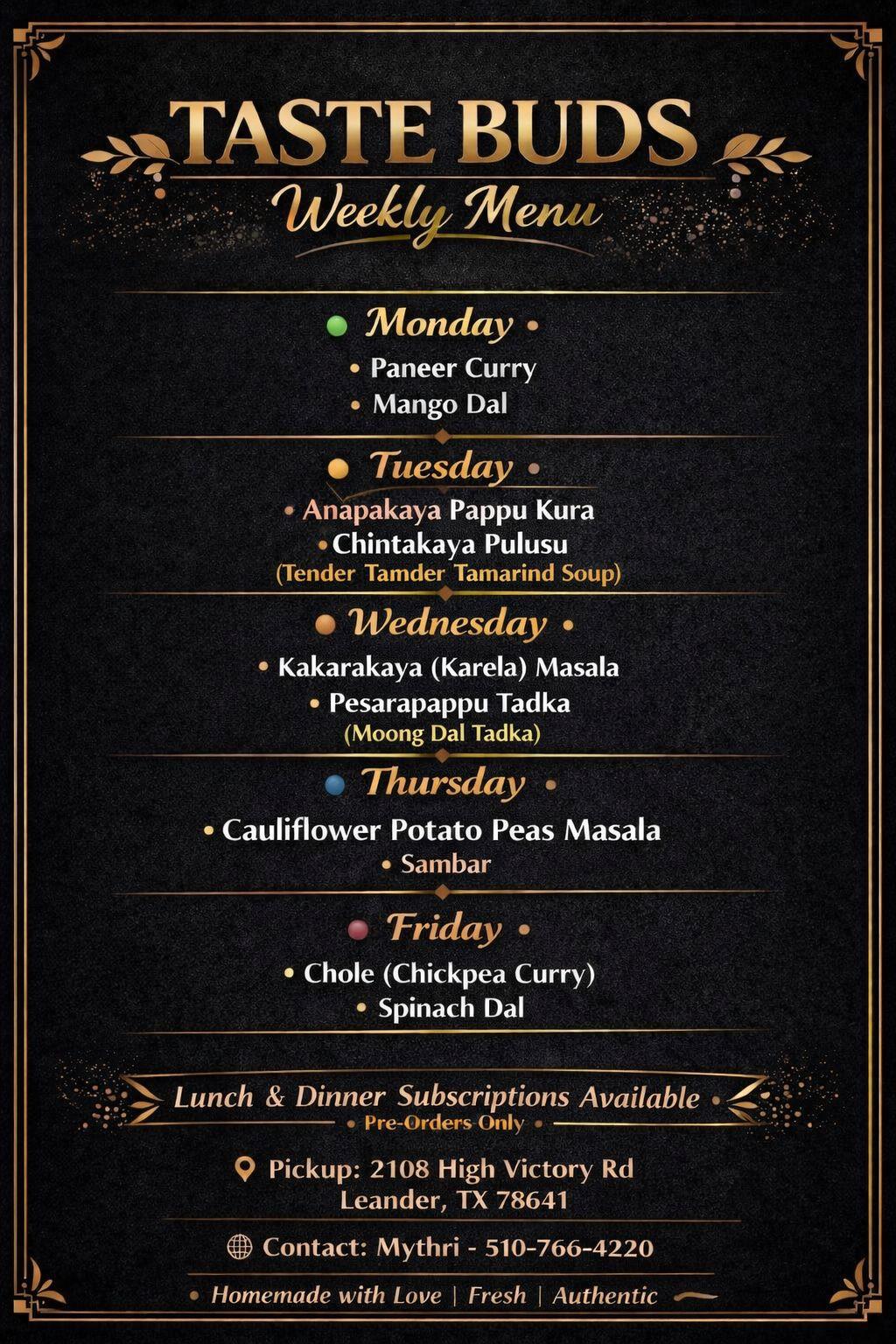 Taste Buds Weekly Menu Flyer